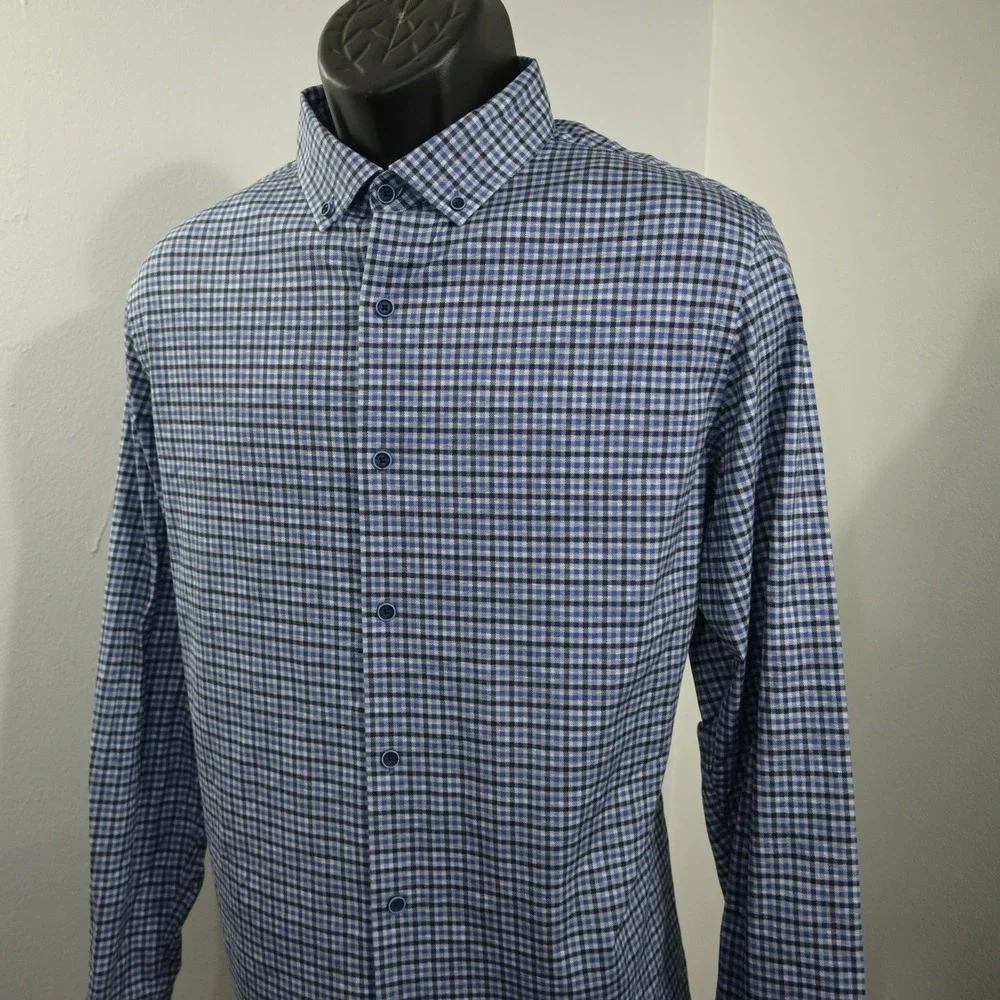 Bugatchi OoohCotton Tech Dress Shirt Mens Size Large Plaid Long Sleeve Stretch